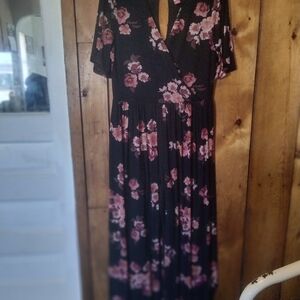 No Boundaries Pink and Black Pleated Jumpsuit V-Neck Flutter Sleeve